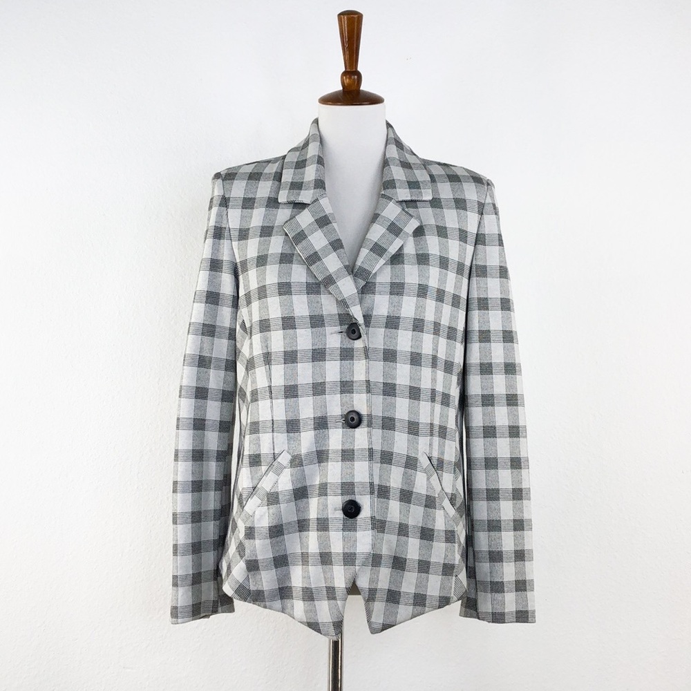 Cabi Grey & Cream Checkered Button Front Blazer - image 1
